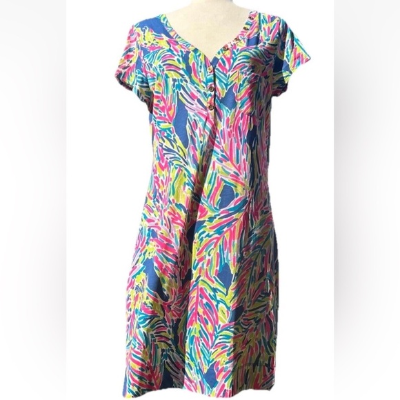 Lilly Pulitzer Palmira V Neck T-Shirt Dress Indigo Palm Size Large - Picture 5 of 8